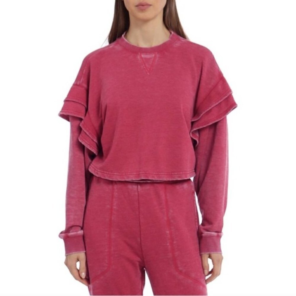 7 For All Mankind Ruffle Cropped Sweatshirt Top XS